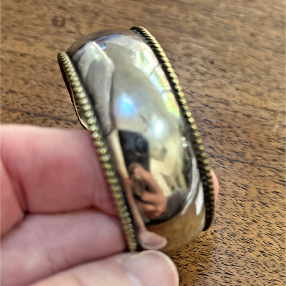 Vintage LATON MEXICO 925 Sterling Silver Cuff Bracelet w/ brass rope twist trim - Picture 1 of 6